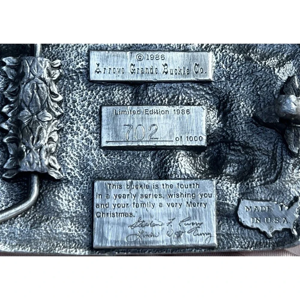 1986 Arroyo Grande Christmas Commemorative Belt Buckle LE #702/1000 USA